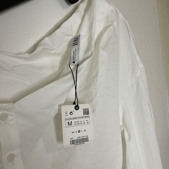 NEW! ZARA ASYMMETRIC POPLIN WHITE TOP ONE SHOULDER size Medium - Picture 6 of 6